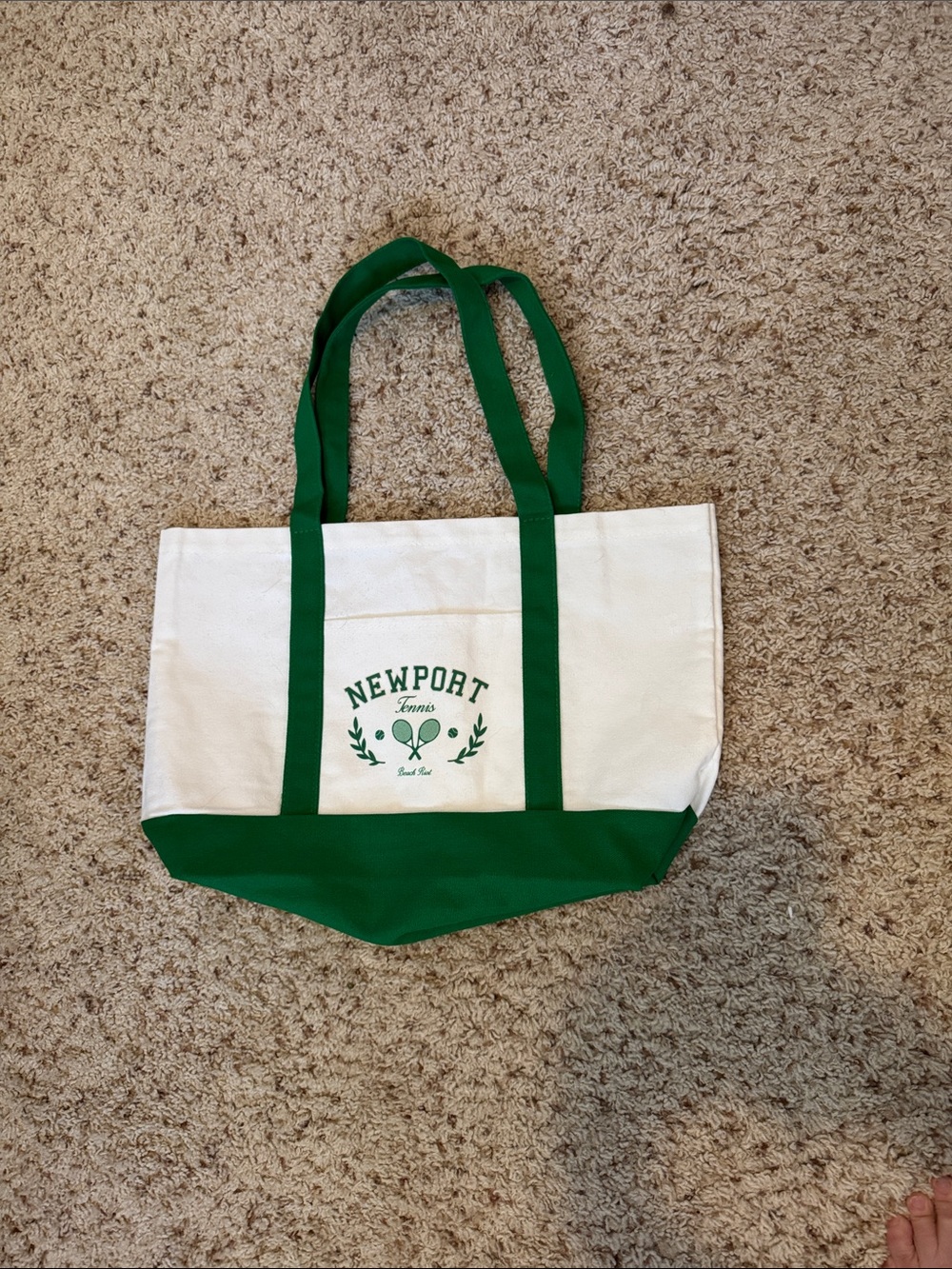 Newport White & Green Canvas Tote with Tennis Logo
